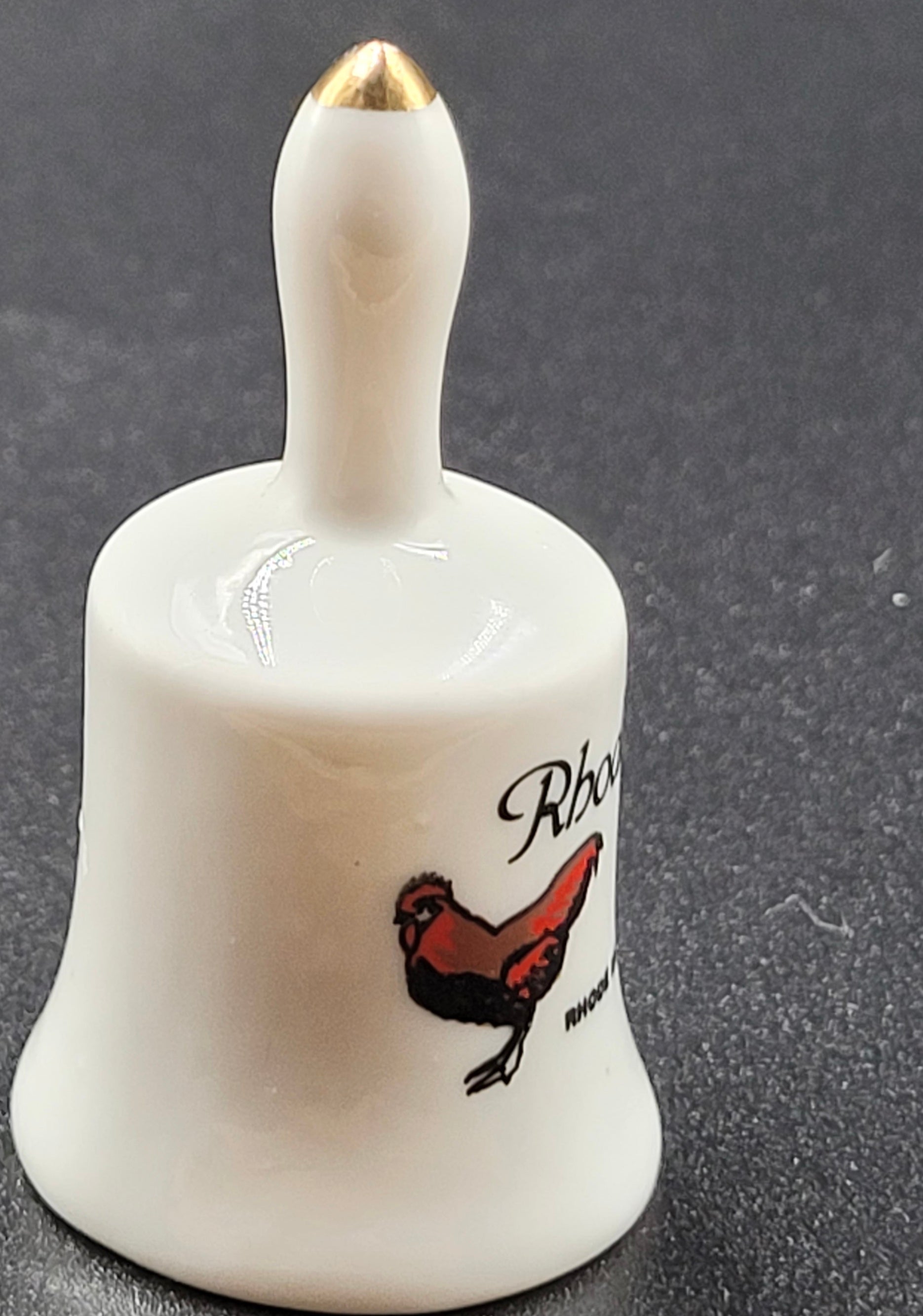 Miniature Rhode Island Red Ceramic Souvenir Bell – Vintage State Bird Collectible
