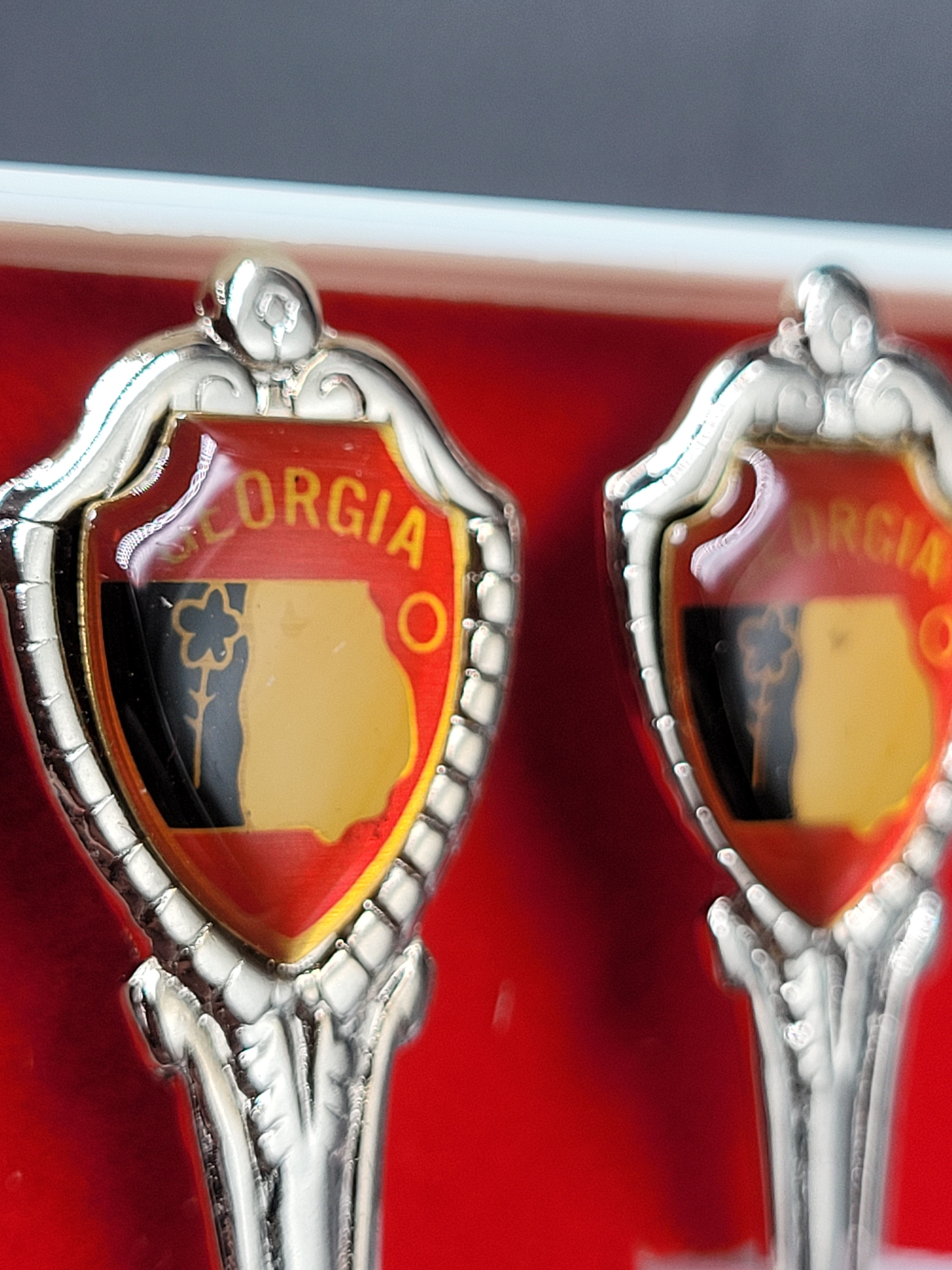Vintage Georgia Souvenir Fork & Spoon Set – Heraldic Shield in Case