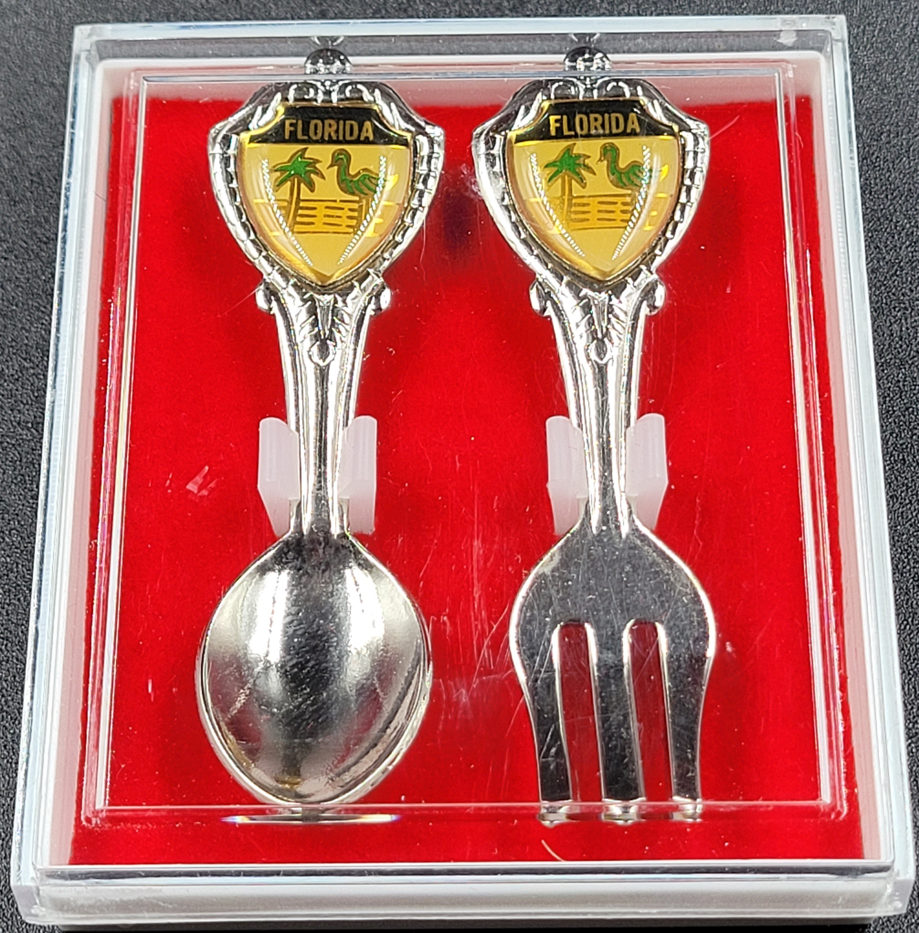 Vintage Florida Souvenir Spoon & Fork Set – Palm Trees & Beach Scene
