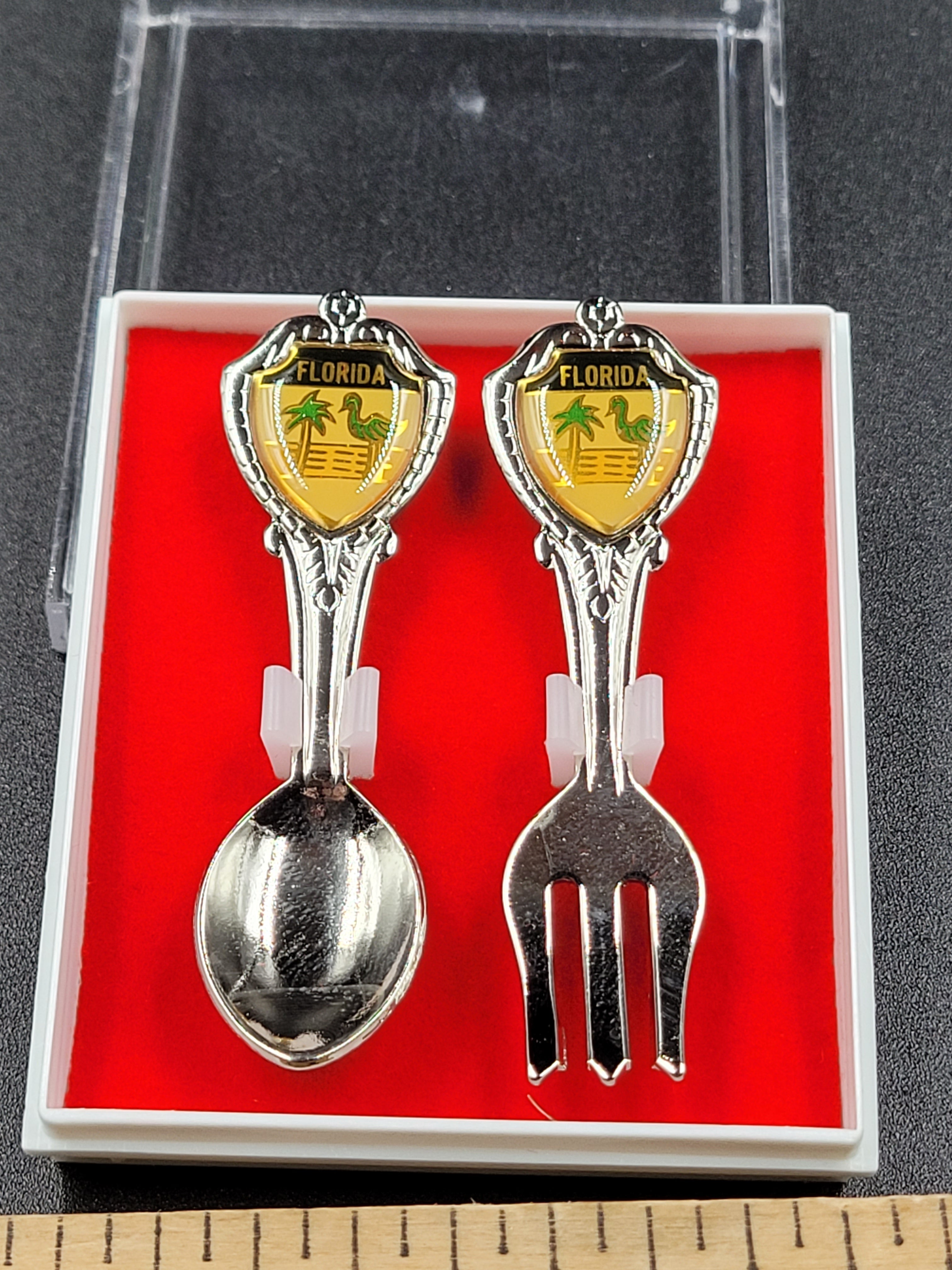 Vintage Florida Souvenir Spoon & Fork Set – Palm Trees & Beach Scene