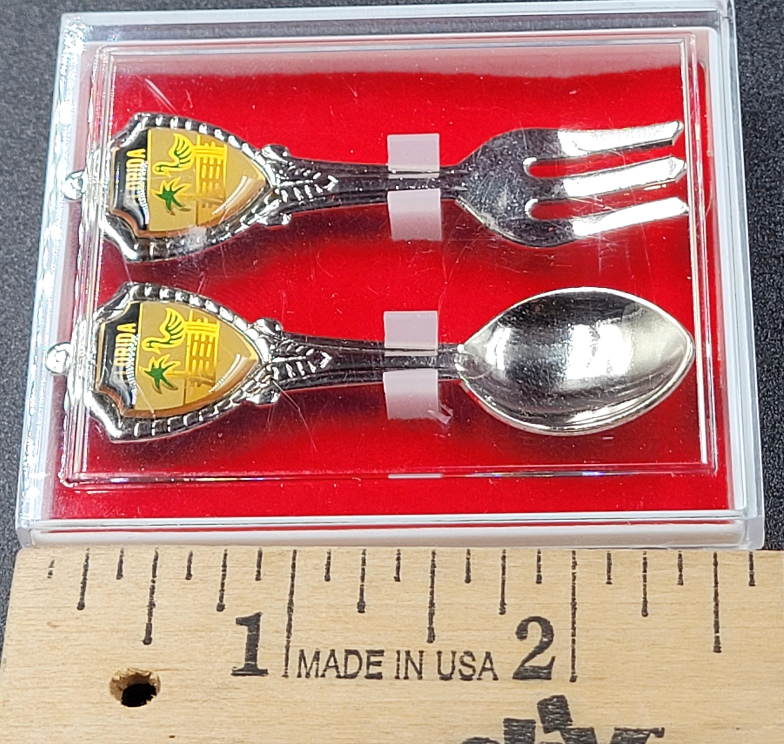Vintage Florida Souvenir Spoon & Fork Set – Palm Trees & Beach Scene