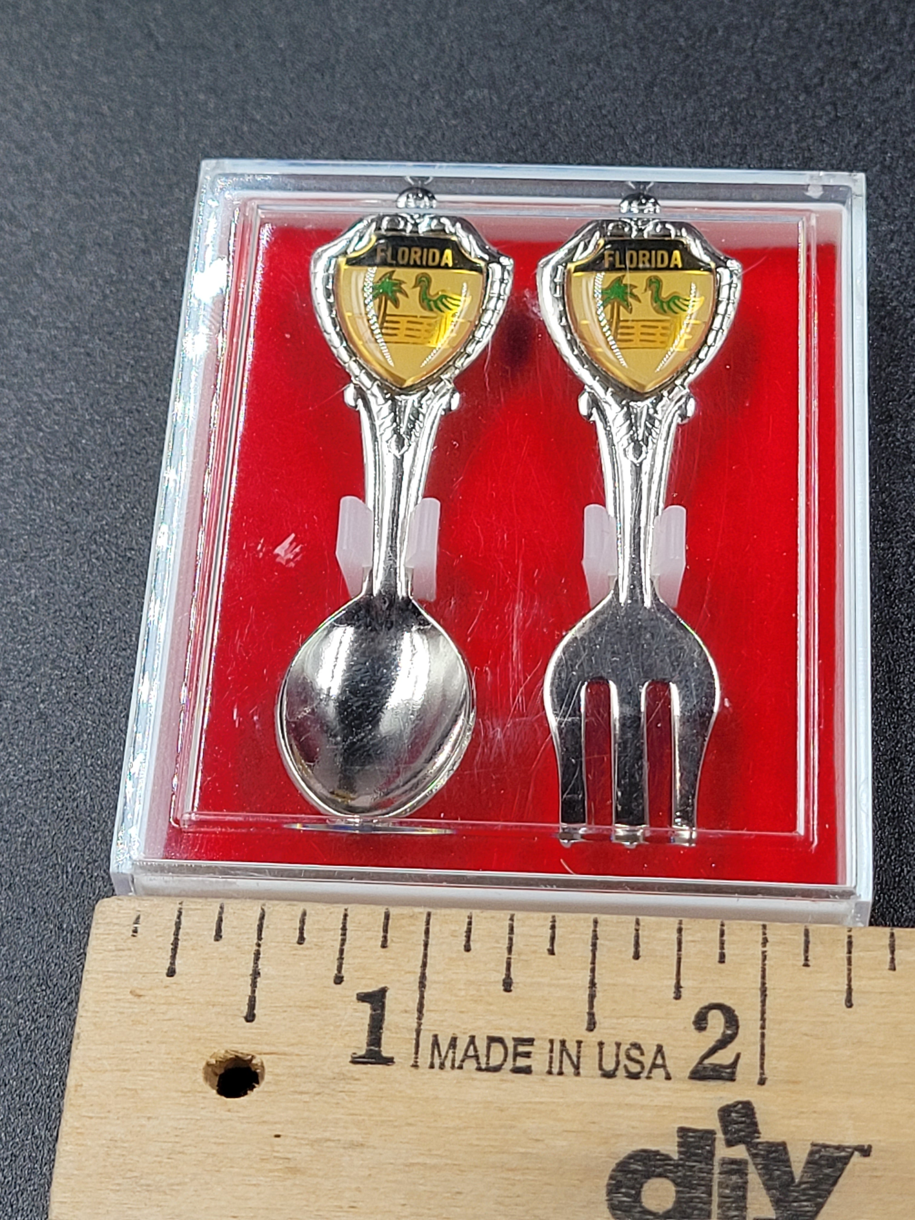 Vintage Florida Souvenir Spoon & Fork Set – Palm Trees & Beach Scene