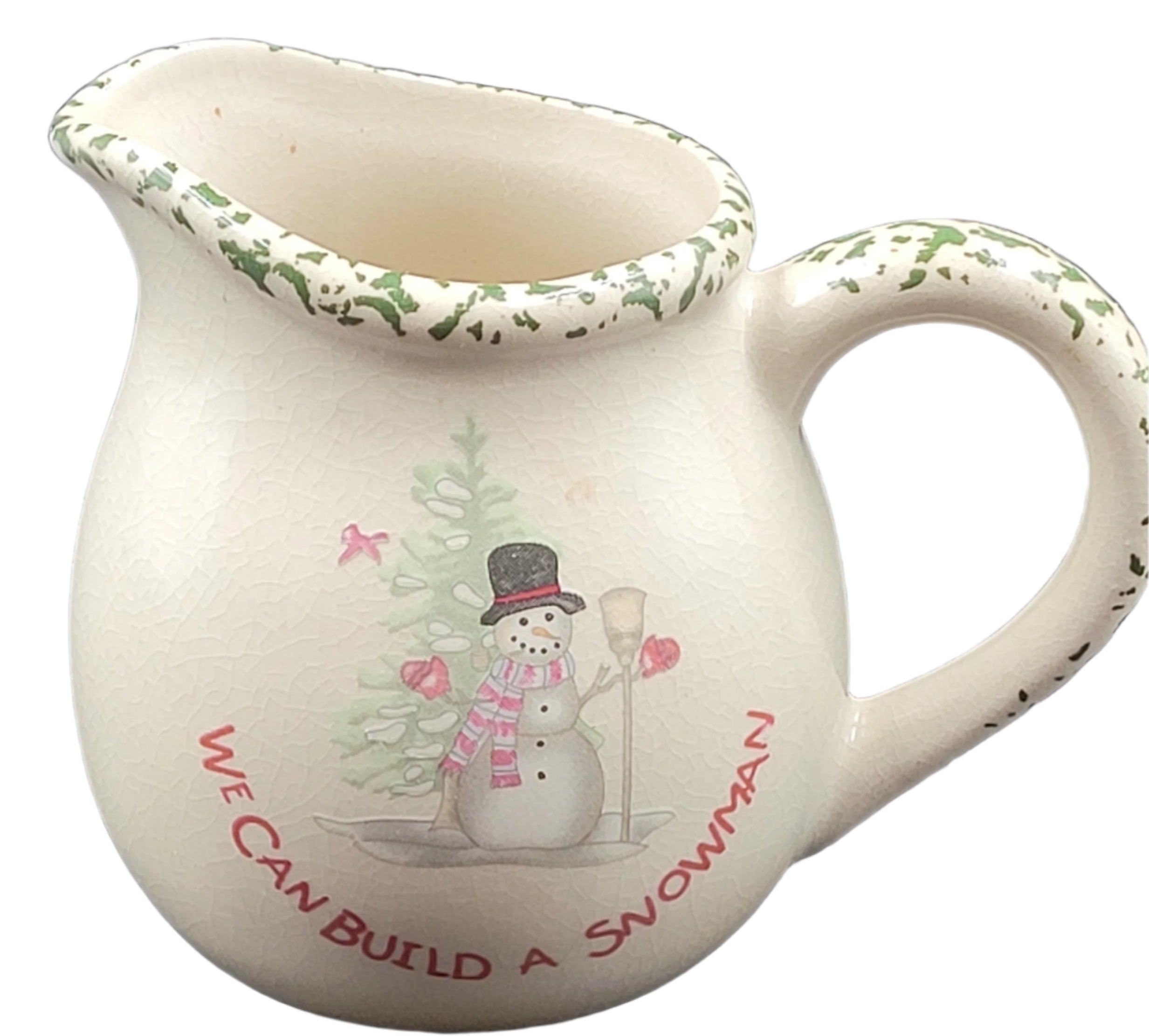 Vintage Snowman Creamer – “We Can Build a Snowman” – Holiday Ceramic Pitcher