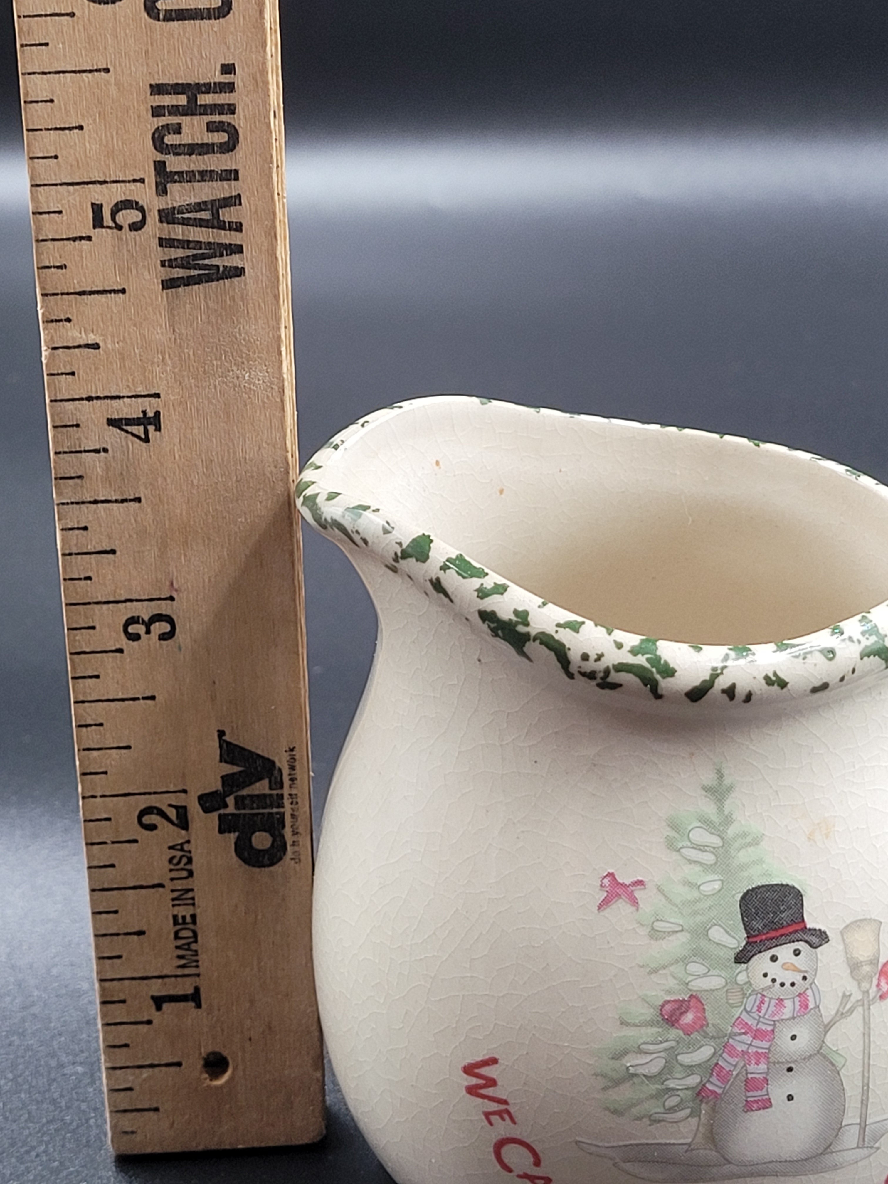 Vintage Snowman Creamer – “We Can Build a Snowman” – Holiday Ceramic Pitcher