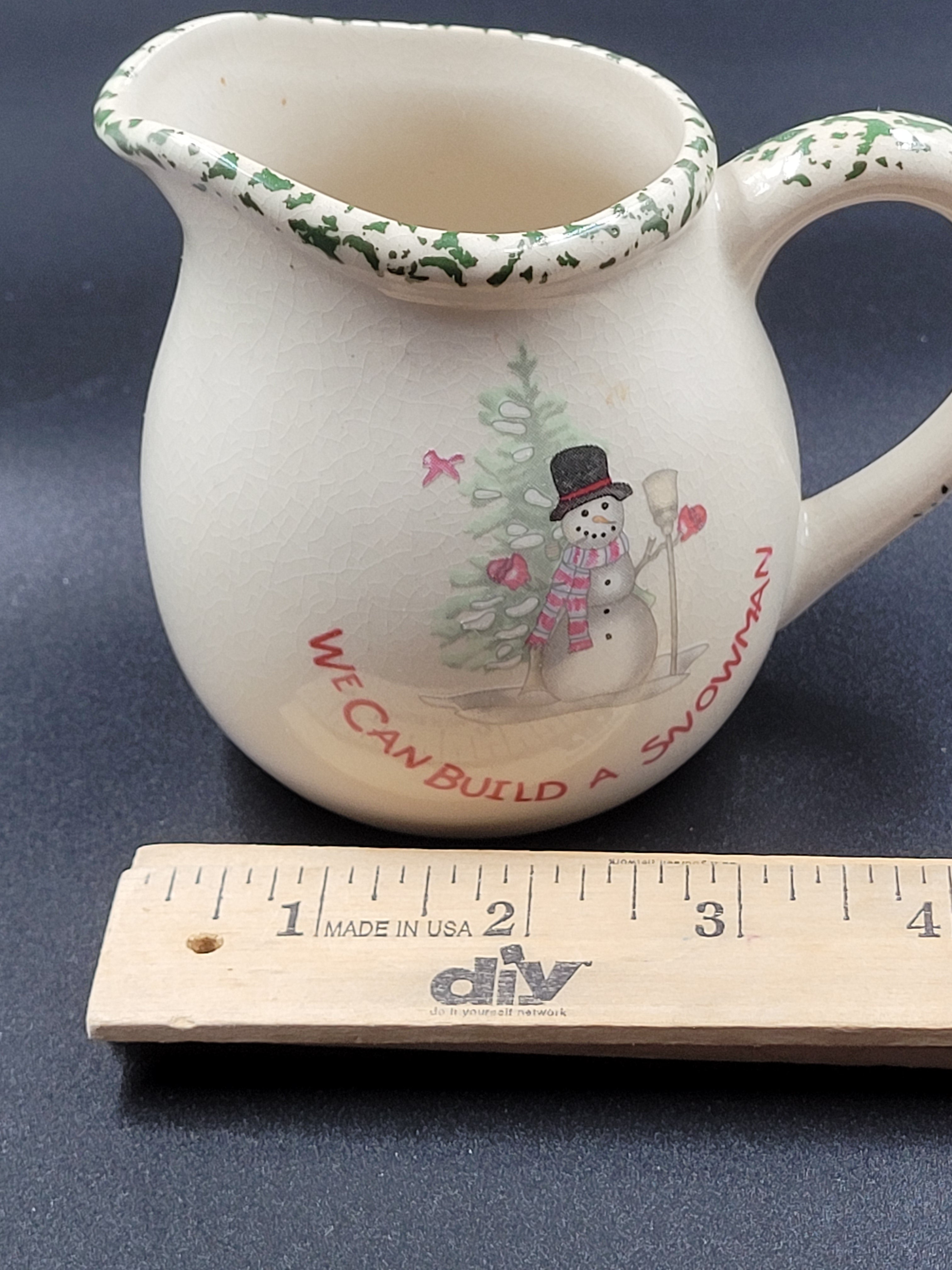 Vintage Snowman Creamer – “We Can Build a Snowman” – Holiday Ceramic Pitcher