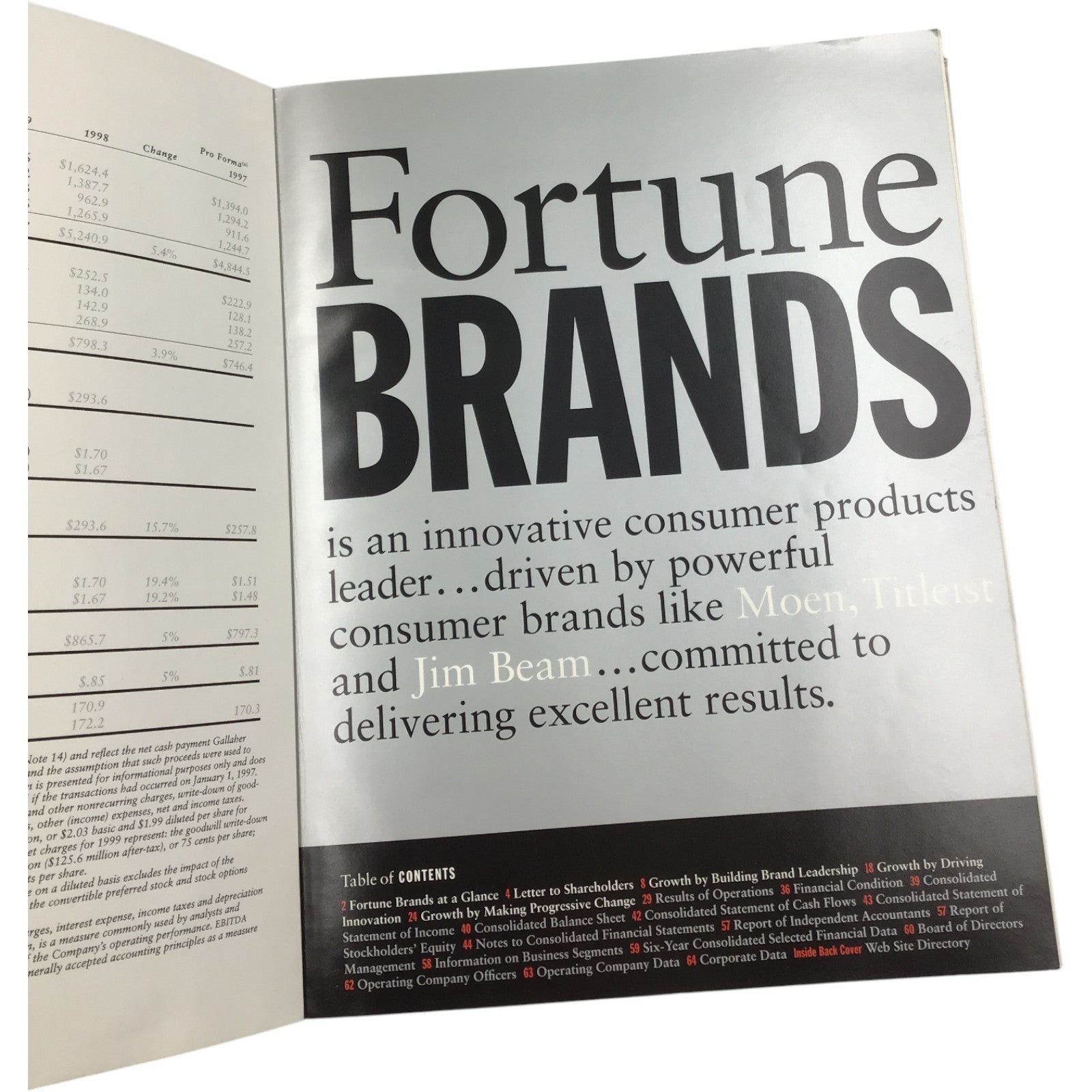 1999 Fortune Brands Annual Report + CEO Letter | Moen, Titleist, Jim Beam