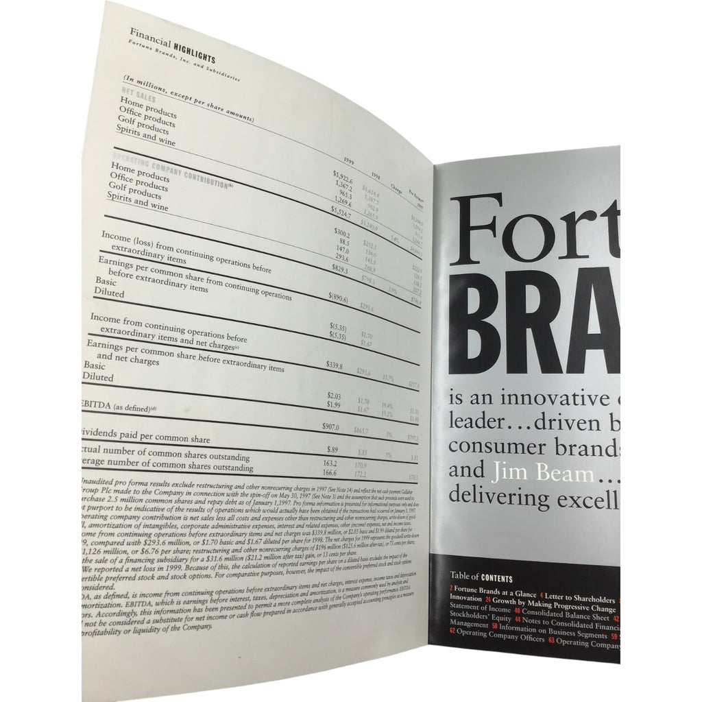 1999 Fortune Brands Annual Report + CEO Letter | Moen, Titleist, Jim Beam