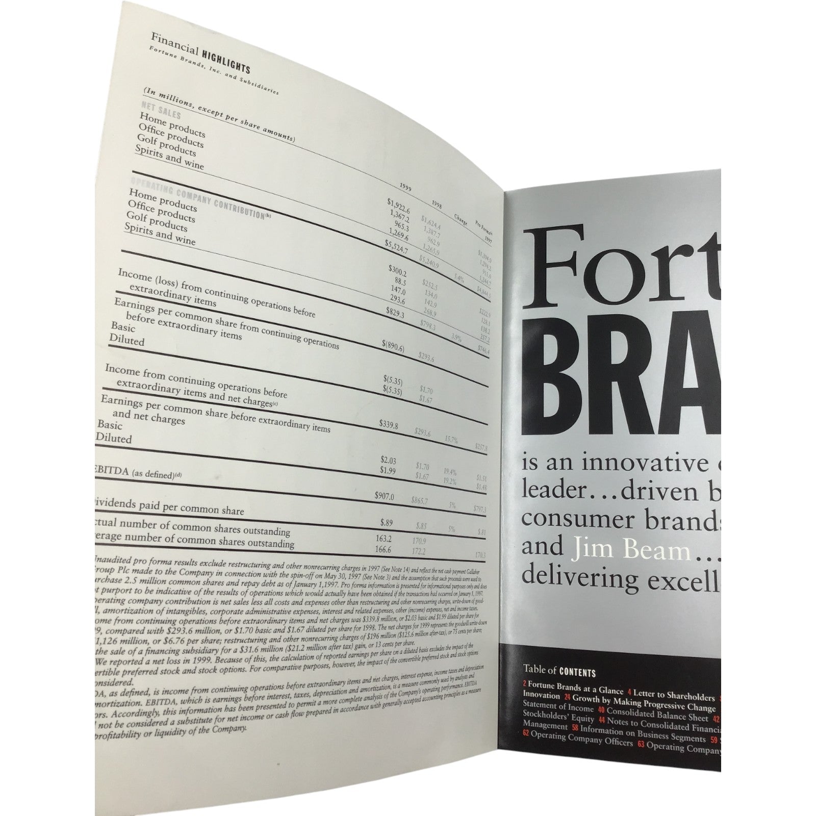 1999 Fortune Brands Annual Report + CEO Letter | Moen, Titleist, Jim Beam