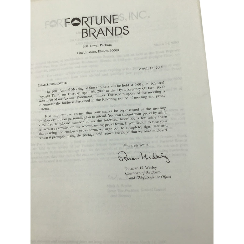 1999 Fortune Brands Annual Report + CEO Letter | Moen, Titleist, Jim Beam