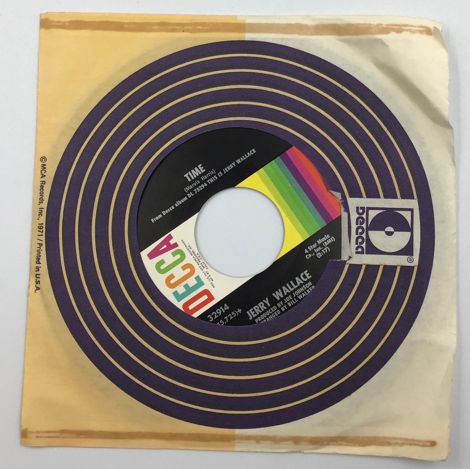 Jerry Wallace – To Get to You / Time – DECCA 45 RPM Vinyl Single (1971)