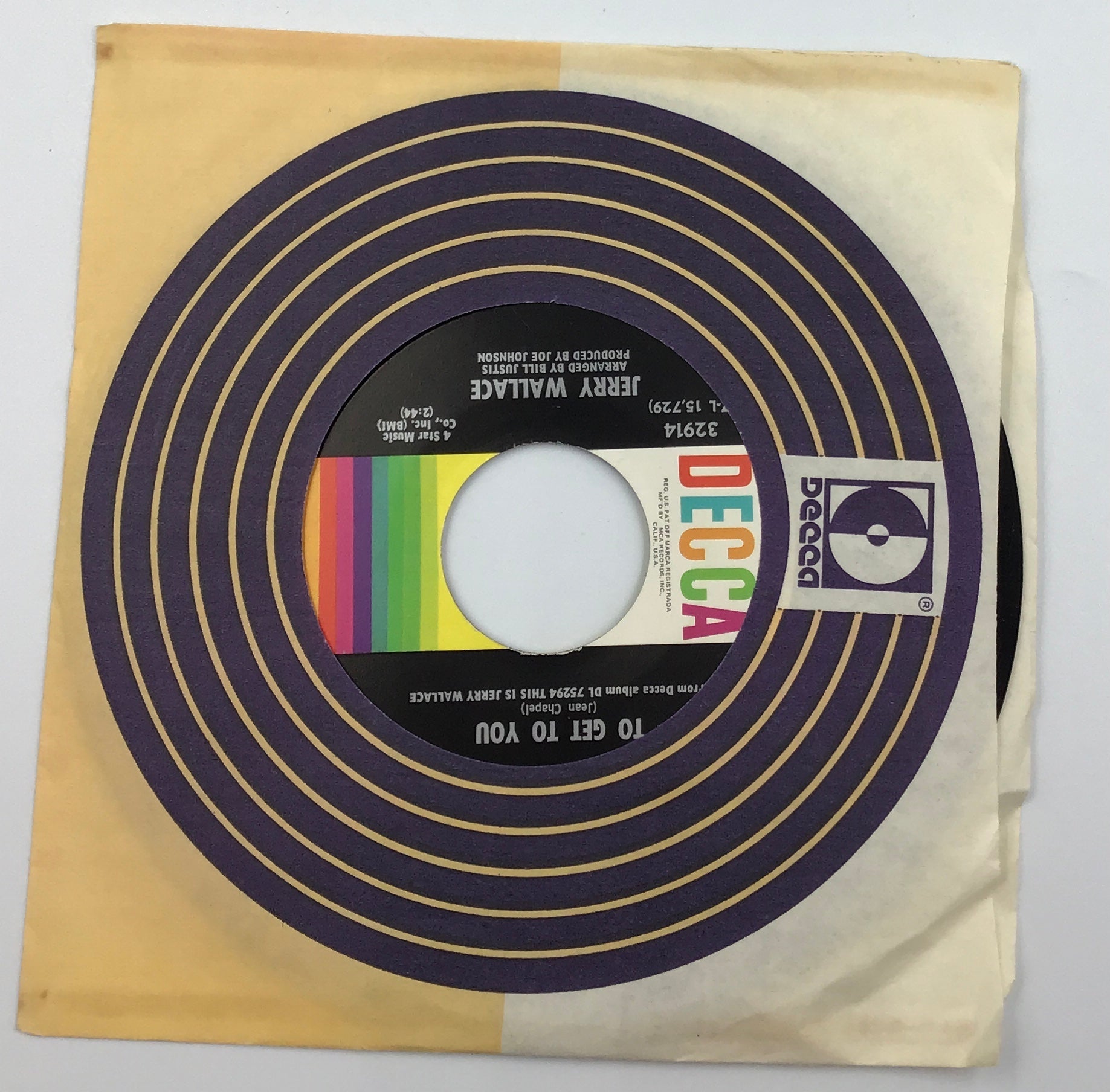 Jerry Wallace – To Get to You / Time – DECCA 45 RPM Vinyl Single (1971)