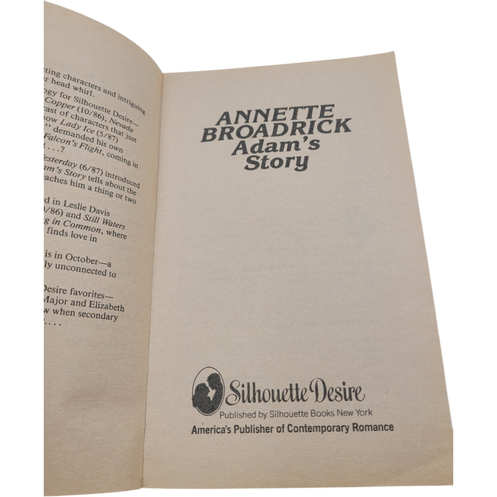 Adam's Story by Annette Broadrick – Silhouette Desire #367 (1987)