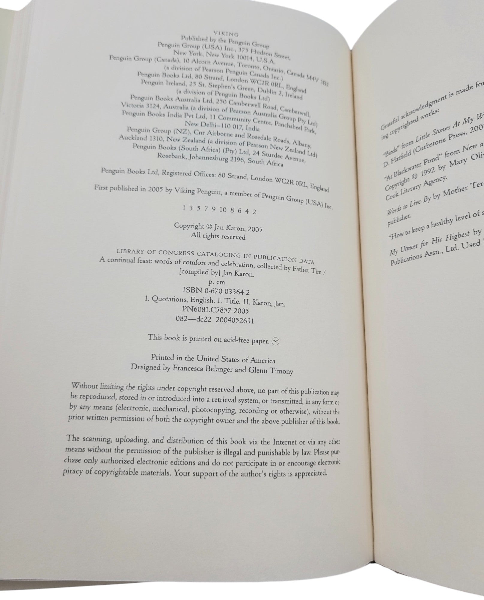 A Continual Feast by Jan Karon – 2005 First Edition Hardcover – Mitford Series