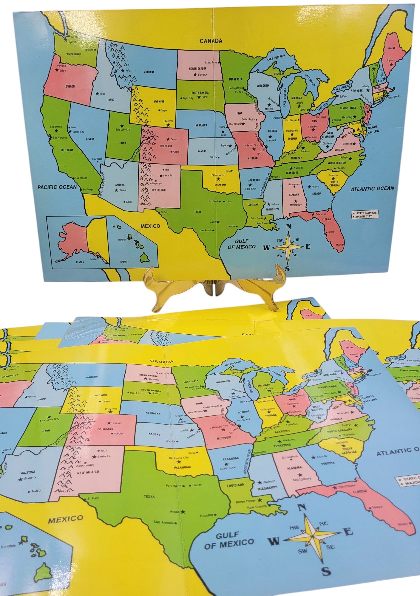 Lot of 6 Laminated United States Maps – Vintage-Inspired Educational Decor