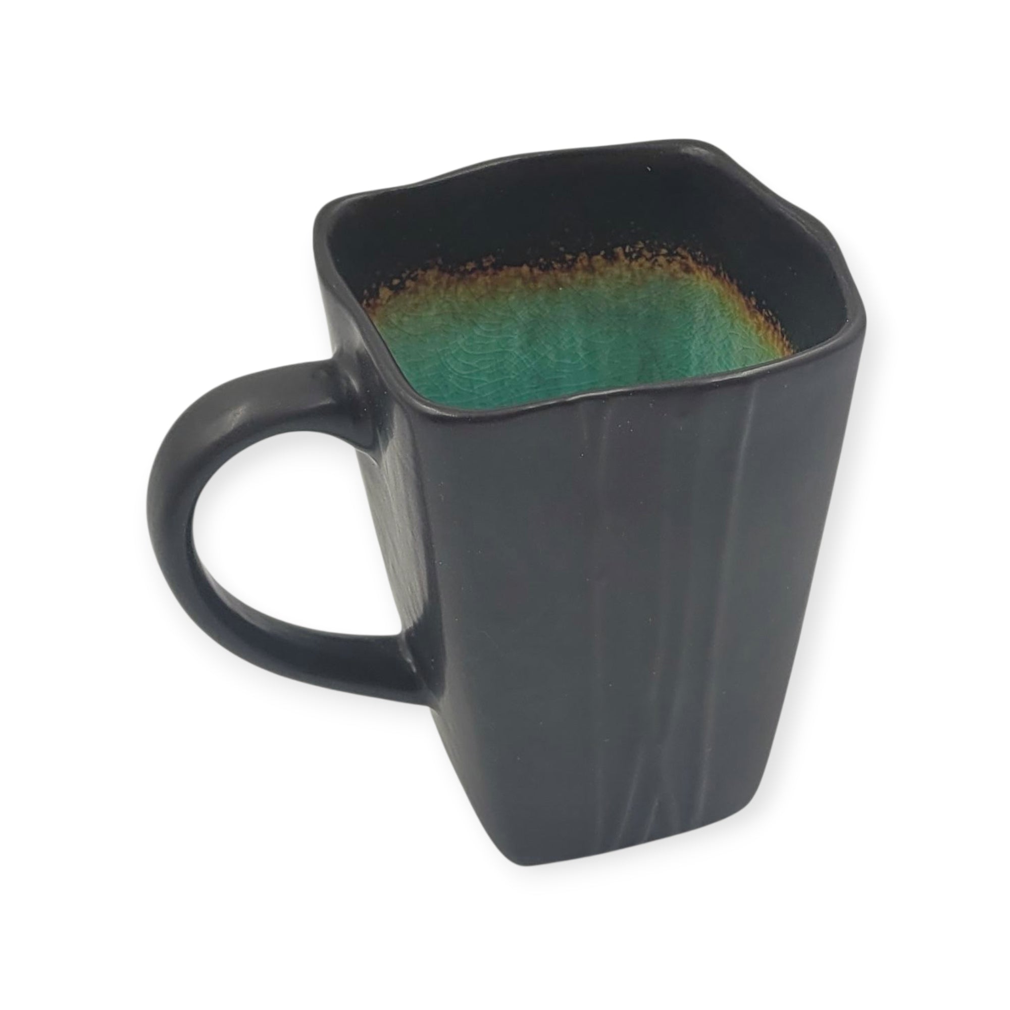 Galaxy Jade Mug by Baum Brothers – Square Brown Ceramic with Green Interior