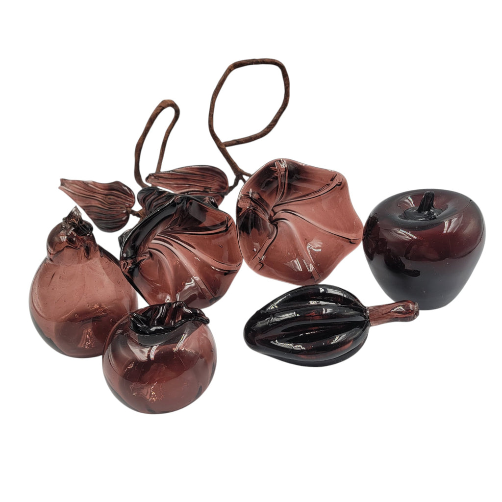 Lot of 6 Hand-Blown Glass Sculptures – Fruits, Vegetables & Flowers