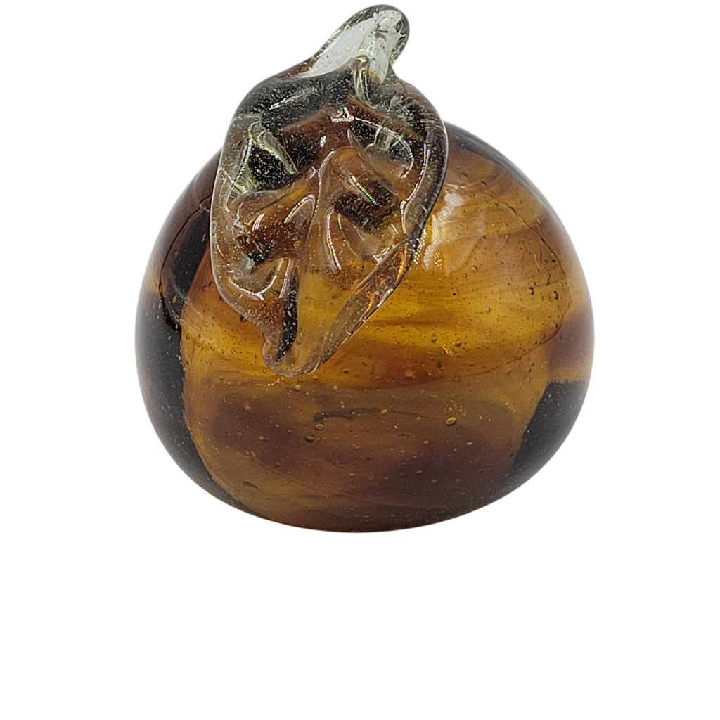 Vintage Handcrafted Glass Apple – Amber with Clear Leaf Accent