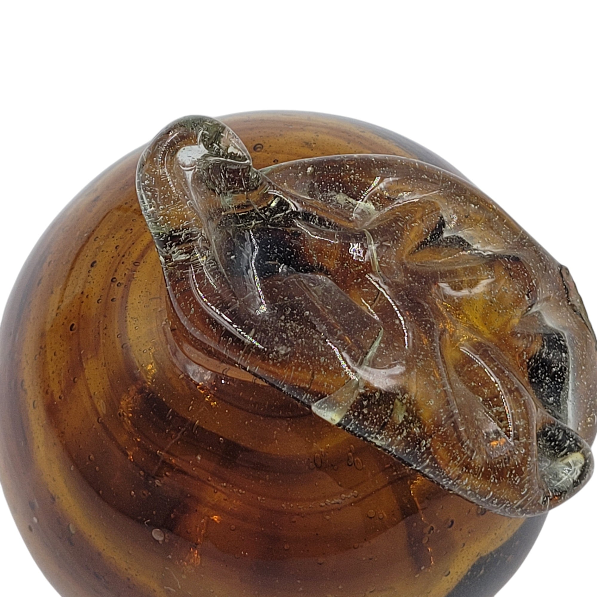 Vintage Handcrafted Glass Apple – Amber with Clear Leaf Accent