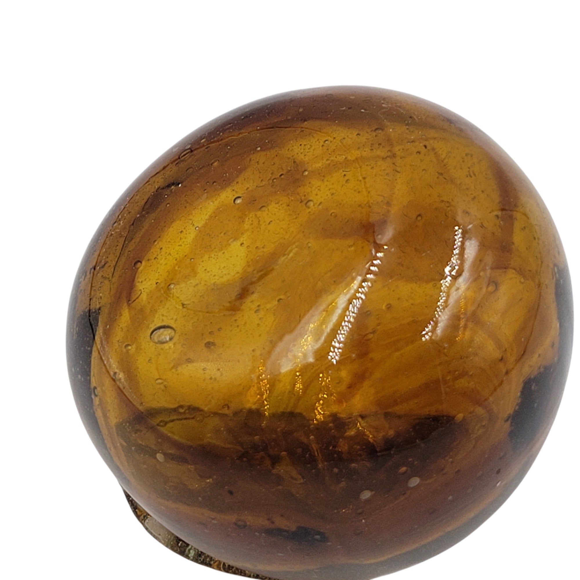 Vintage Handcrafted Glass Apple – Amber with Clear Leaf Accent