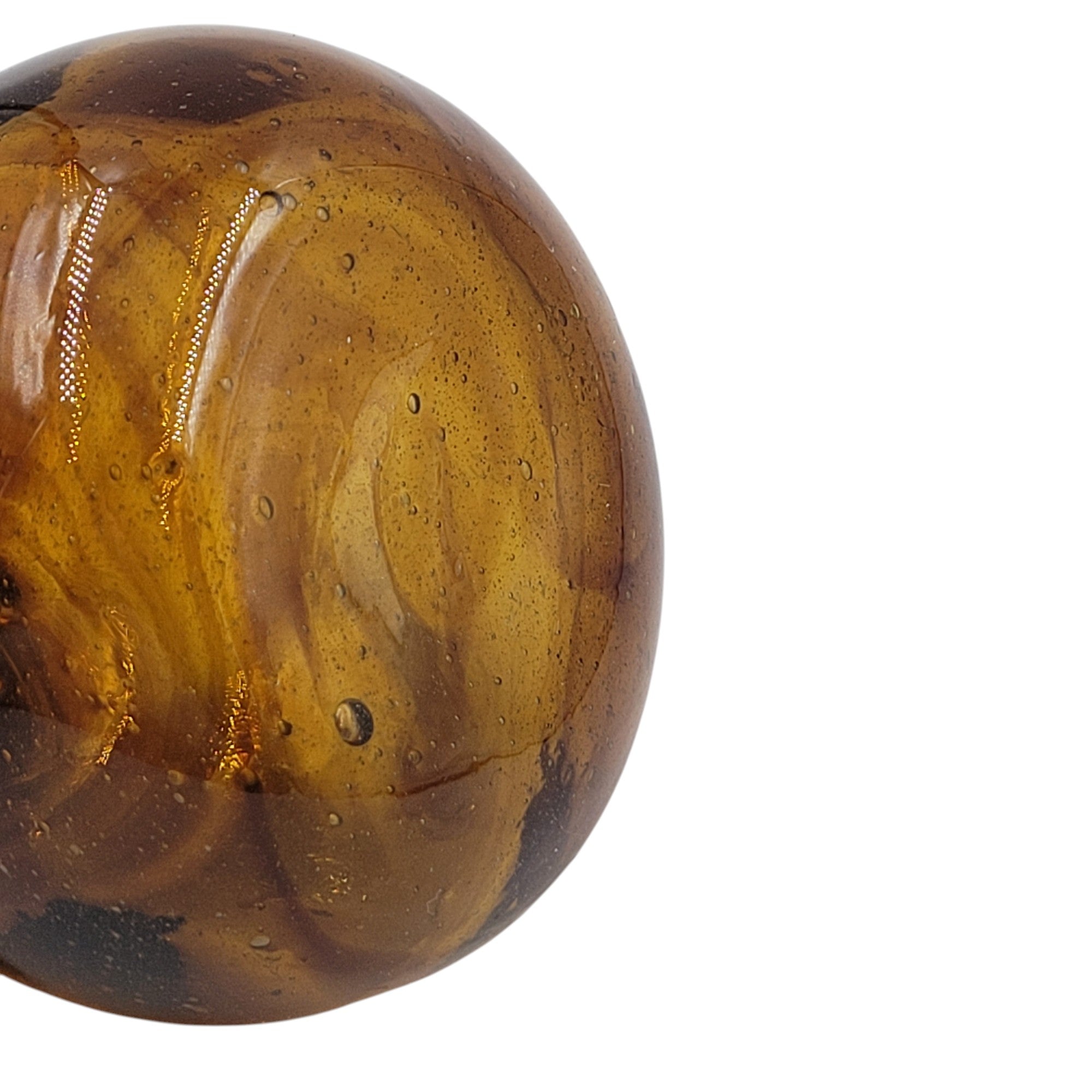 Vintage Handcrafted Glass Apple – Amber with Clear Leaf Accent