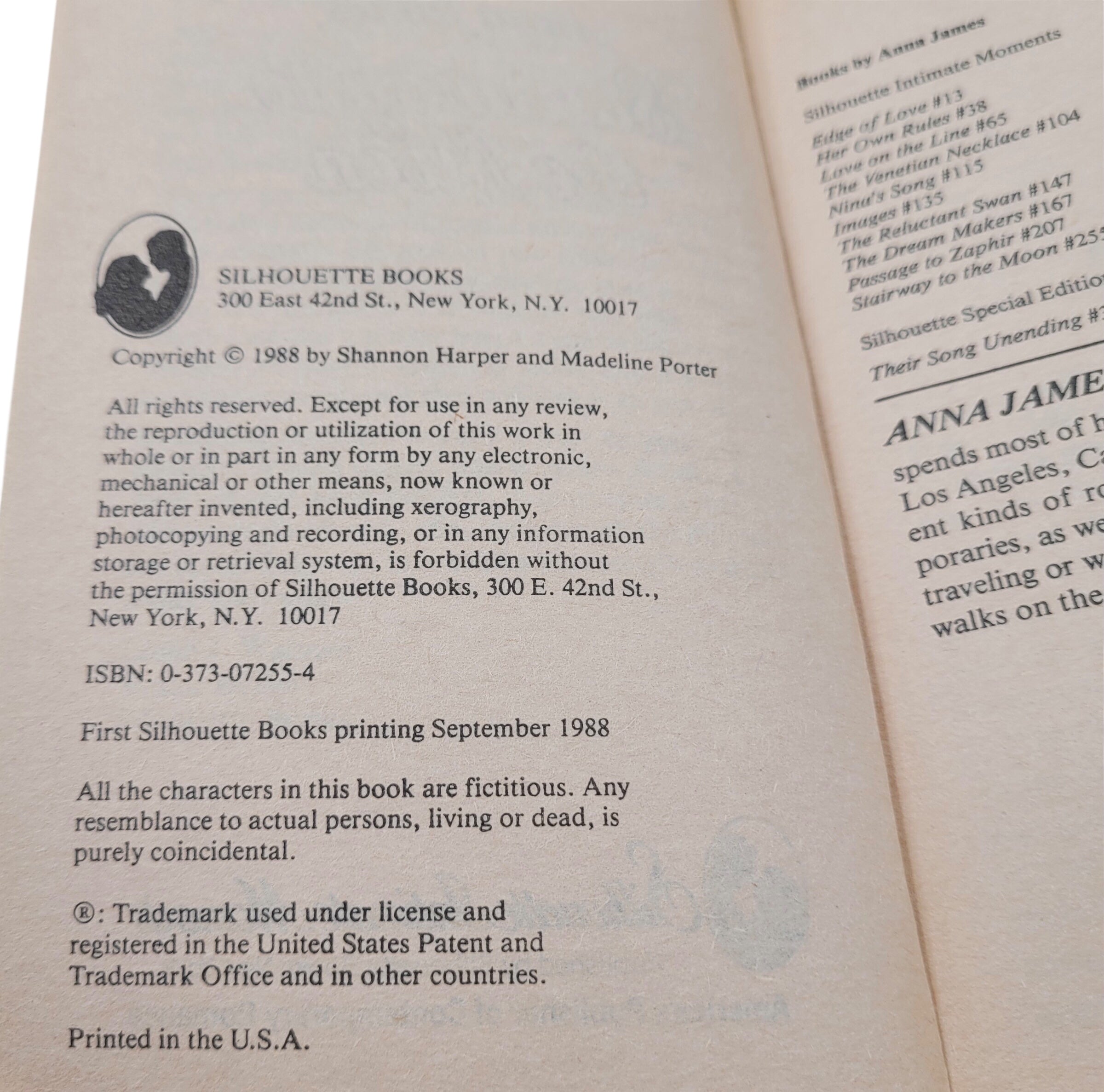 Stairway to the Moon by Anna James – Silhouette Intimate Moments Romance (1988)