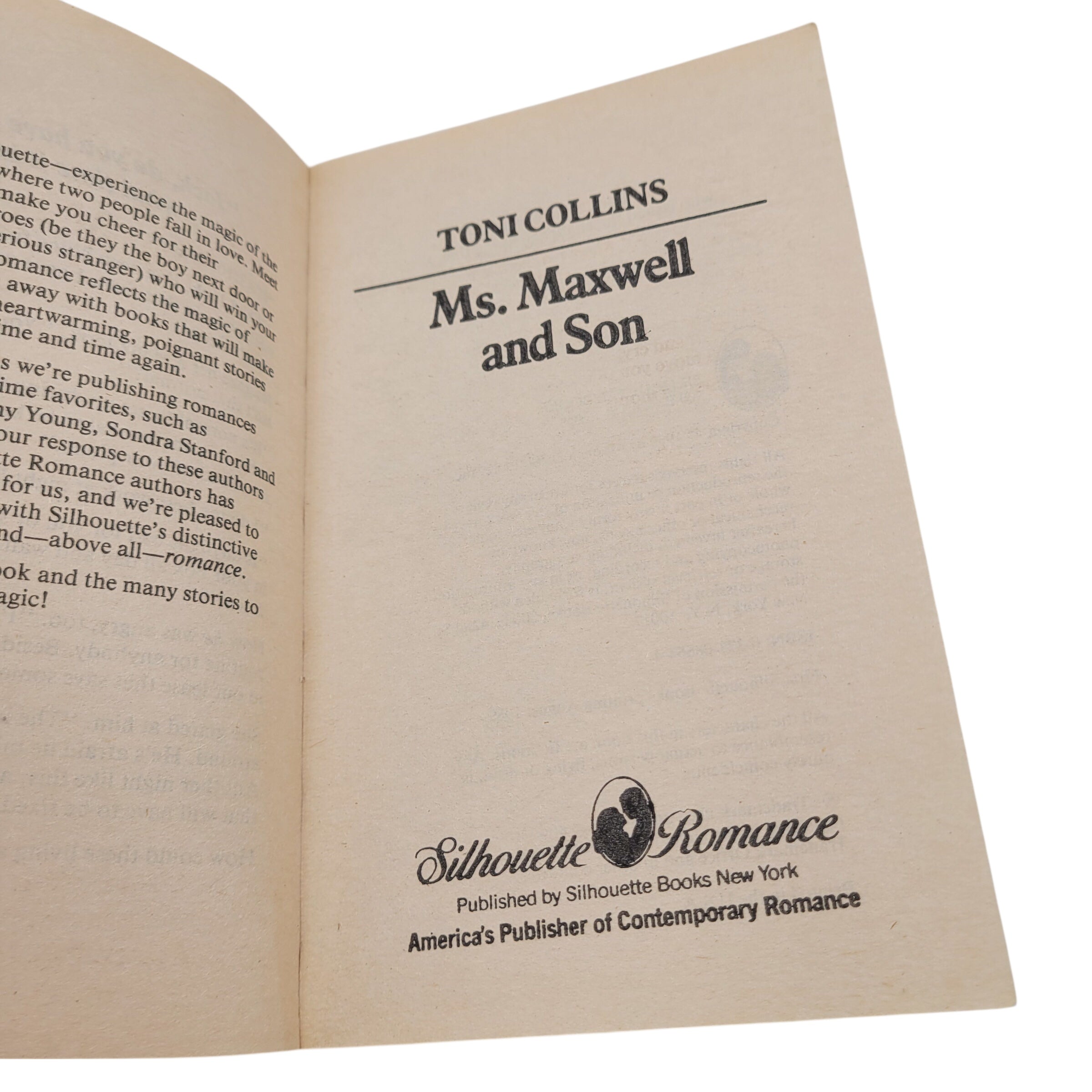 Ms. Maxwell and Son by Toni Collins – Silhouette Romance #664 – Vintage 1989 Paperback