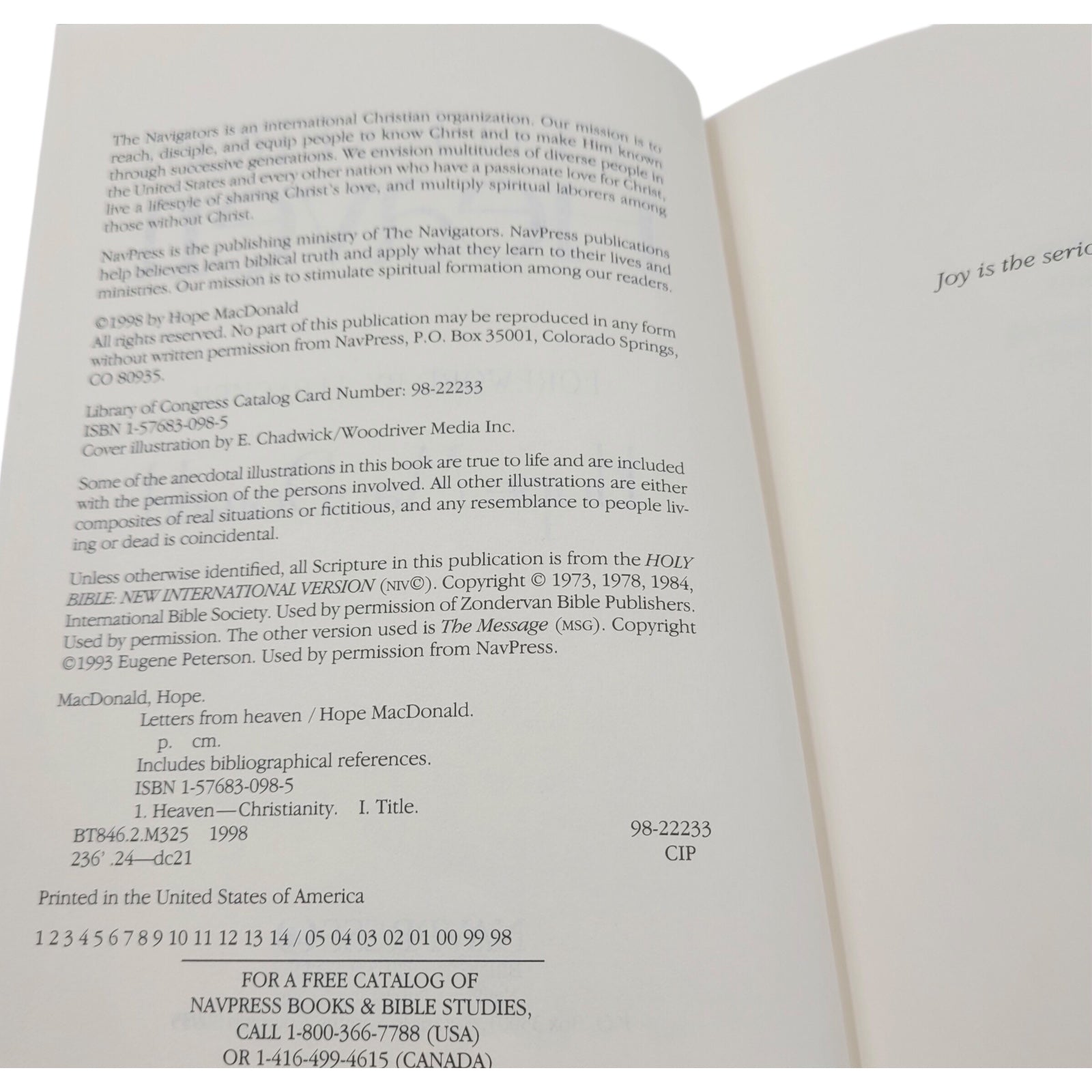 Letters from Heaven by Hope MacDonald – Foreword by J.I. Packer – Vintage